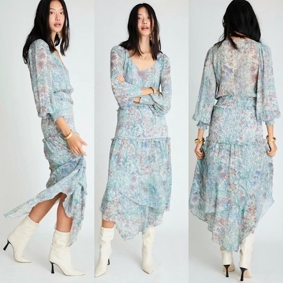 NWT LoveShackFancy Carrillo Asymetric Shirred Dress - Picture 1 of 16